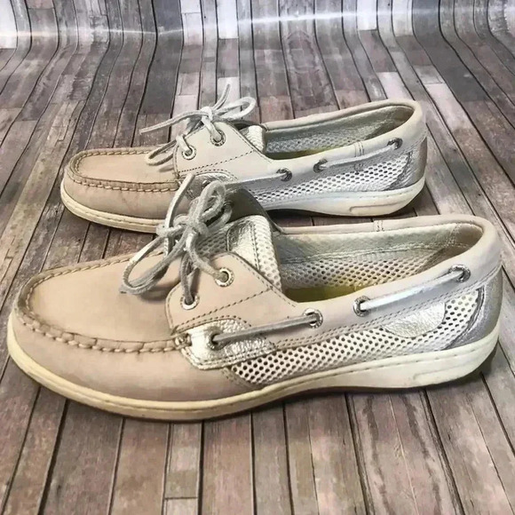 Sperry Top-Sider Cream Tan Leather Boat Shoes Women's Size 7.5 Preppy Old Money - Picture 4 of 8